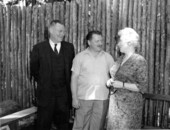 Fletcher Hodges, Jr., Robert Beers, and Sarah G. Knott speaking at the Folk Festival- White Springs, Florida