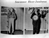 Photograph of an old advertisement for the Suwannee River Jamboree featuring Clare Parker and Frank Noegel - Live Oak, Florida