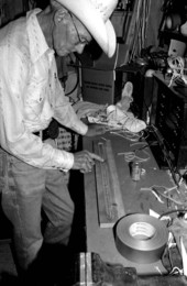 Whip maker Curly Dekle measuring to make a whip handle- Macclenny, Florida