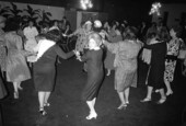 Women at a Jewish wedding party performing Chassidic dance - Miami Beach, Florida.