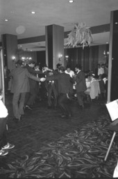 Male Chassidic dancing at Korf bar mitzvah - Miami Beach, Florida.