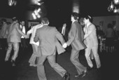 Men Chassidic dancing at Korf bar mitzvah - Miami Beach, Florida
