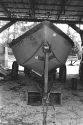 View of a boat built by Leo Gillis- Basinger, Florida