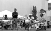 Ernesto Pichardo and Bata drummers performing at Historical Museum of Southern Florida during Traditions Festival - Miami, Florida.