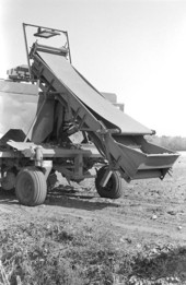 Potato planter machine seen from the rear - Hastings, Florida.