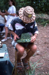 Lance Leonard making coconut palm hats at the Florida Folk Festival - White Springs, Florida