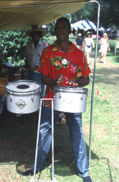 Harold Pelote playing calypso music on drums at the 1991 Florida Folk Festival - White Springs, Florida