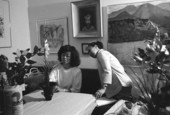 Kathy Leventhal (L) makes Ikebana floral arrangements as Atsuko Lefcourte looks on- Lake Park, Florida.