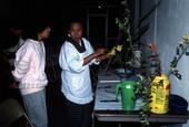 Kathy Leventhal (L) observes as Atsuko Lefcourte makes Ikebana floral arrangement- Lake Park, Florida.