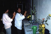 Kathy Leventhal (L) observes as Atsuko Lefcourte makes Ikebana floral arrangement- Lake Park, Florida.