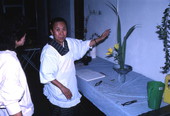 Kathy Leventhal (L) observes as Atsuko Lefcourte makes Ikebana floral arrangement- Lake Park, Florida.