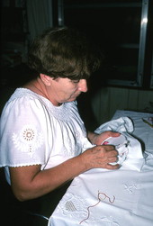 Margaret Horvath making Hungarian embroidery- Port Orange, Florida