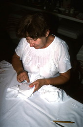 Margaret Horvath making Hungarian embroidery- Port Orange, Florida