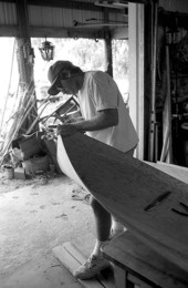 Glen Simmons' apprentice Donald Edwards building a glades skiff- Florida City, Florida