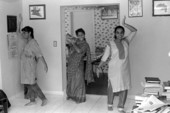 Nila Radhakrishnan (center) teaching apprentices Prema Menon (L) and Priya Menon East Indian dance- Dade City, Florida
