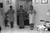 Nila Radhakrishnan (center) teaching apprentices Prema Menon (L) and Priya Menon East Indian dance- Dade City, Florida