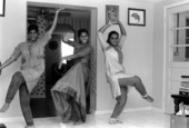 Nila Radhakrishnan (center) teaching apprentices Prema Menon (L) and Priya Menon East Indian dance- Dade City, Florida