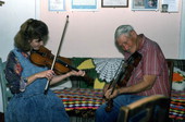 Willie David Jones playing oldtime fiddle music with his apprentice Trenda Slaughter - Old Town, Florida