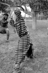 Nigerian acrobatic dancers Felix (r) and Augustine Omeben practicing - North Miami, Florida.