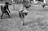 Nigerian acrobatic dancers Augustine Omeben (l) and Felix Omeben rehearsing - North Miami, Florida.