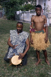 Akila Baki (r) and Moses Campbell, apprentices to Nigerian acrobatic dancers Felix and Augustine Omeben - North Miami, Florida.