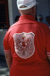 Joe Konwinski wearing the Polish eagle emblem - Lake Worth, Florida.