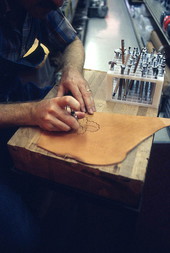 Saddlemaker Perry McLelland tooling leather - Lake Worth, Florida.