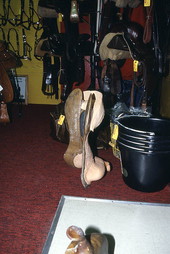 Bare saddle tree and merchandise at McLelland's Saddlery - Lake Worth, Florida.