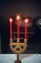 Candelabra lit for Ukrainian American Christmas Eve festival - Lake Worth, Florida.