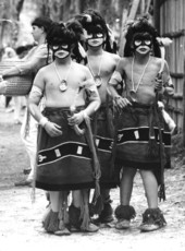 Boy Scouts preparing to perform ceremonial Native American dance at the Florida Folk Festival - White Springs, Florida.