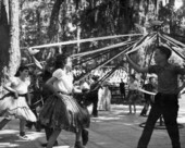 Children winding the maypole at the 1959 Florida Folk Festival - White Springs, Florida