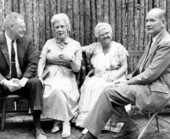 From left: Fletcher Hodges, Jr., Sarah G. Knott, Thelma Boltin, and Dr. Alton Morris at the 1960 Florida Folk Festival - White Springs, Florida
