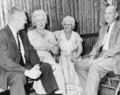From left: Fletcher Hodges, Jr., Sarah G. Knott, Thelma Boltin, and Dr. Alton Morris at the 1960 Florida Folk Festival - White Springs, Florida