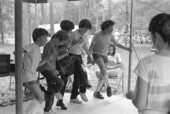 Kathleen Rondeau, center, teaching Irish step dancing at the 1984 Florida Folk Festival - White Springs, Florida