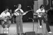 Spiros Skordilis, center, and apprentices playing Greek bouzouki music at the 1987 Florida Folk Festival - White Springs, Florida