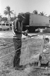 LaVon Gawn mending a fishing net - Pine Island, Florida