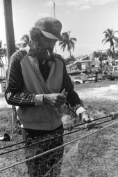 LaVon Gawn mending a fishing net - Pine Island, Florida