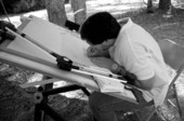 Uriel Goldsmith drawing Ketubah at the 1989 Florida Folk Festival - White Springs, Florida