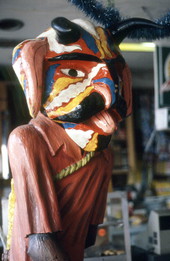 Boeuf Carnival mask by Gerard Dume on display in Les Cousins, a Little Haiti shop - Miami, Florida.
