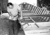 Boatbuilder Bobby Shiver building a oyster skiff - Eastpoint, Florida