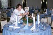 Tables being set for bar mitzvah - North Miami Beach, Florida.