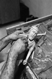 Jose Orta carving a santo - Miami, Florida.