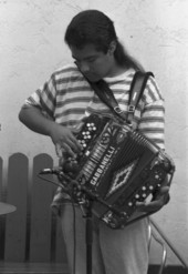 Close up of the accordion player Feliz Cortez - Immokalee, Florida