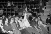 Member of audience shows displeasure towards Jerry Falwell - Tallahassee, Florida.