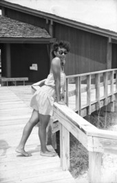 Fashion model on the boardwalk.