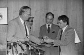 Joseph Papp, well-known theatrical producer and director receives a gift - Tallahassee, Florida.