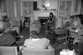 Poet Joy Harjo speaks to a group of women - Tallahassee, Florida.