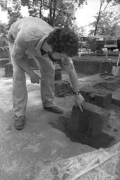 Archaeologist at Hernando de Soto's winter encampment excavation site - Tallahassee, Florida.