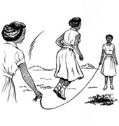 Sketch of girls jumping rope by Bill Simpson