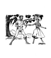 Sketch of folk dancing by Bill Simpson